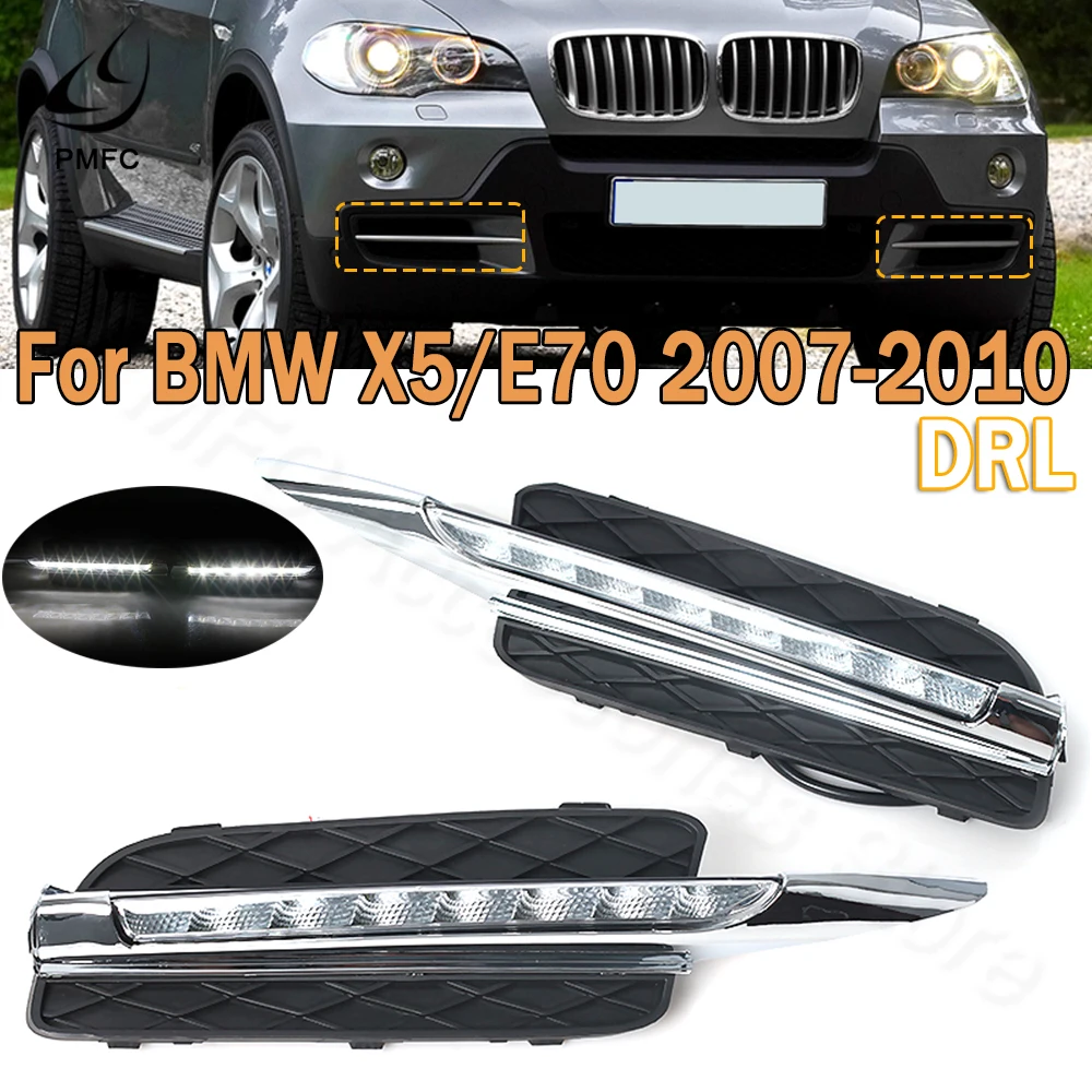 PMFC 8LED DRL Daylight Daytime Running Light Waterproof Headlamp Assembly Light Cover For BMW X5 E70 2007 2008 2009 2010