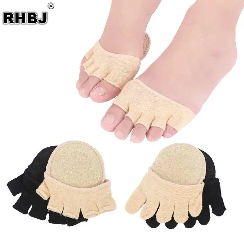 RHBJ 2Pcs=1Pair Toe Separator Foot Care Half Insoles Five Finger Socks Bunion Sleeve Protector Hallux Valgus Forefoot for Women
