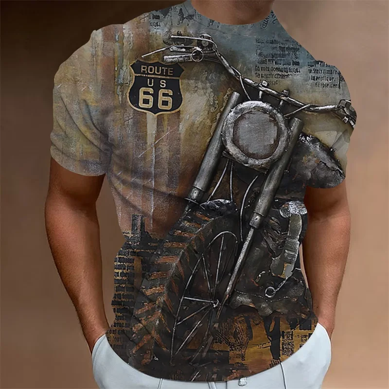 Men Vintage T Shirt 3d Print Retro Motorcycle T-shirts Tops Summer Oversized Motor Racing T-shirt Streetwear Mens Clothes