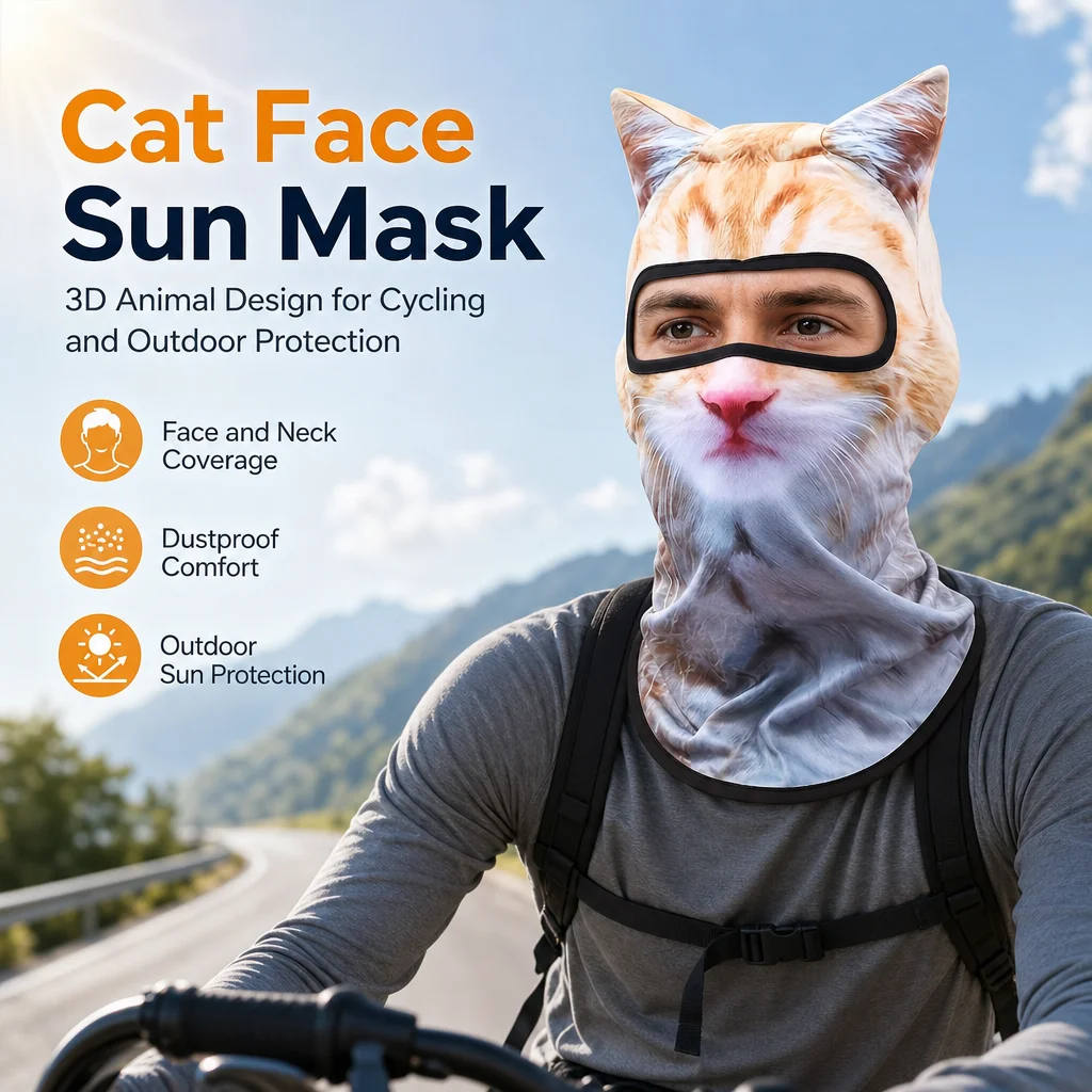 Sonnenschutz-Gesichtsmaske zum Angeln, kühlend, atmungsaktiv, winddicht, Vollgesichtsmaske, niedliches Katzenmuster, Fahrradkappe, Outdoor, Wandern, Camping – Detail 4