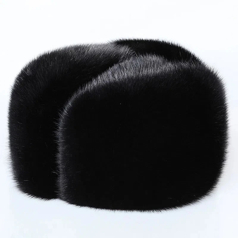 Winter Thickened Genuine Mink Fur Bomber Hat For Man Black/Brown Tag Elderly Ear Warm Chapeau Motorcycle Russian Style Mink Caps