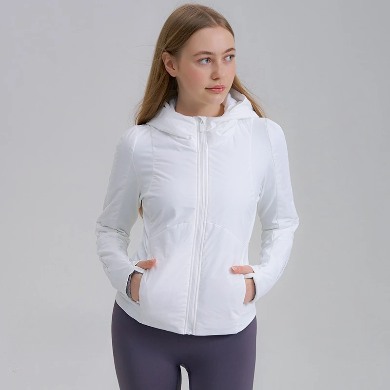 

Женская легкая стеганая куртка с капюшоном, ветрозащитное термофитнес-пальто для тренировок по йоге