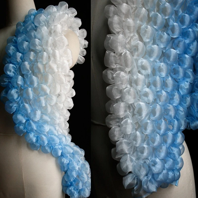 

Сине-белая градиентная сетчатая ткань с мелкими пузырьками для креативного декоративного оформления юбок, аксессуаров для одежды, ткань для рукоделия и шитья