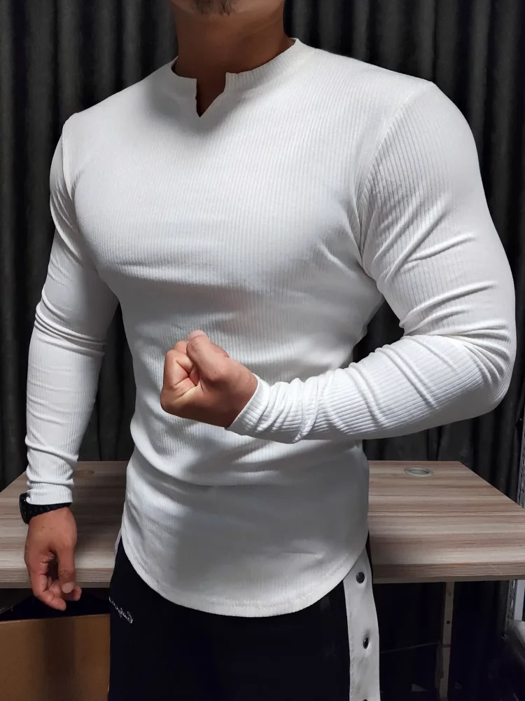 Men's Fashion Fitness Sports Long Sleeve T-Shirt Retro Outdoor Home V-Neck Spring Summer Gym Fitted Clothing image 3