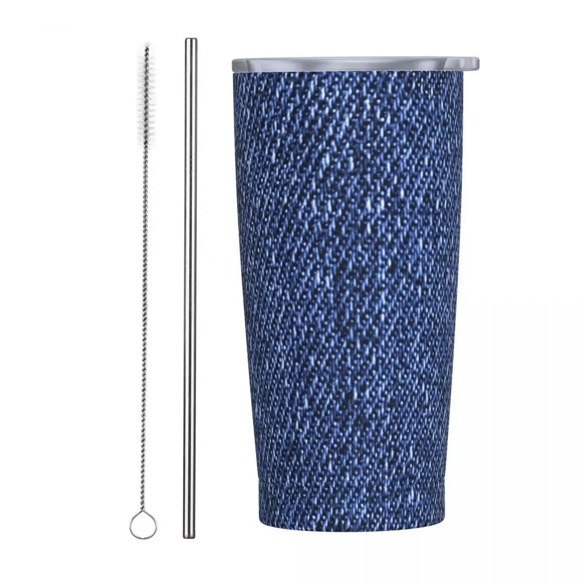 Denim Classic Navy Blue Stainless Steel Tumbler Vacuum Insulated Mugs Thermal Cold Bottle Straw With Lid 20oz