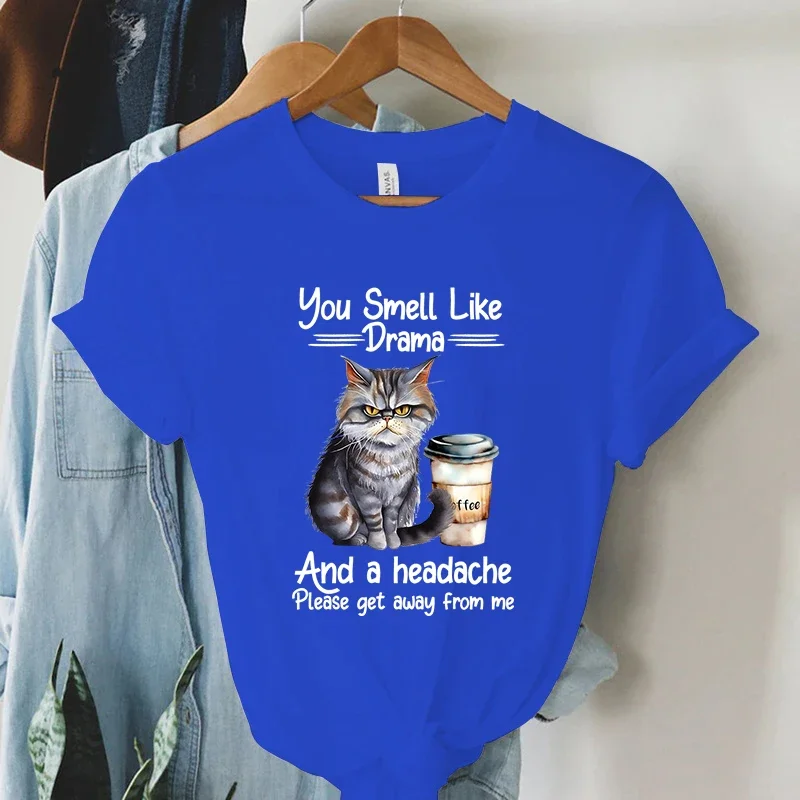 Coffee Cat T Shirt Fashion Casual Tee Shirt Female Black Cat Graphic T Shirt New Spoof Women Clothing High Street Camiseta Mujer