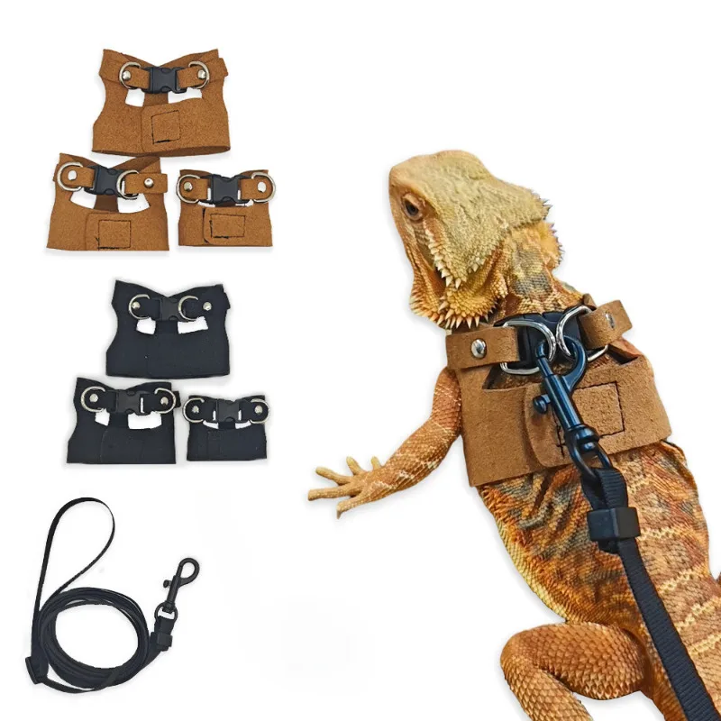 Juego de 3 piezas de correa de lagarto dividida, arnés transpirable para reptiles para camaleón, ardilla, accesorio para caminar al aire libre para mascotas
