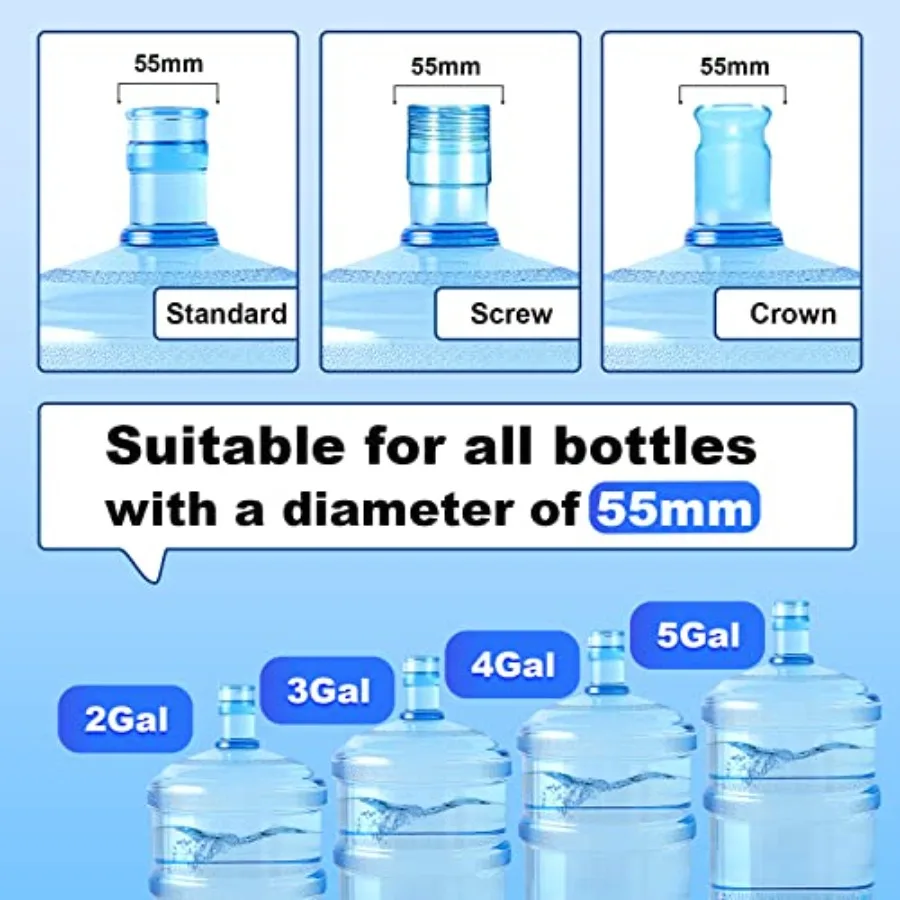 3 and 5 Gallon Water Jug Cap, 3 Pack Reusable Food Grade Silicone Replacement Cap for 55mm Standard/Screw/Crown Tops Water Bott