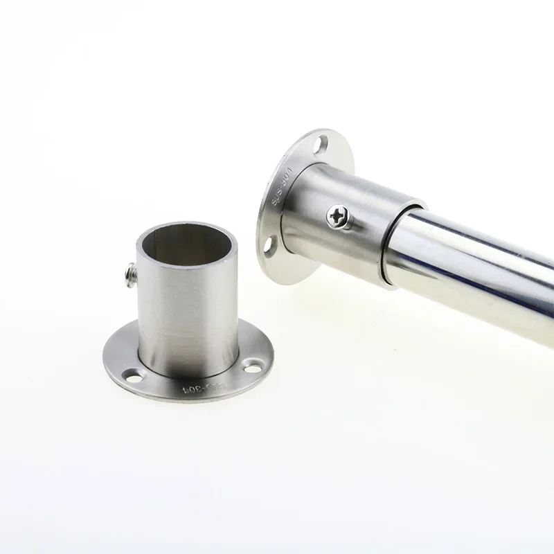 2pcs  Flange Rail Rod Holder Wardrobe Pole Bracket19-32mm Stainless Steel Pole Socket Shower Curtain Rod End Support Hardware