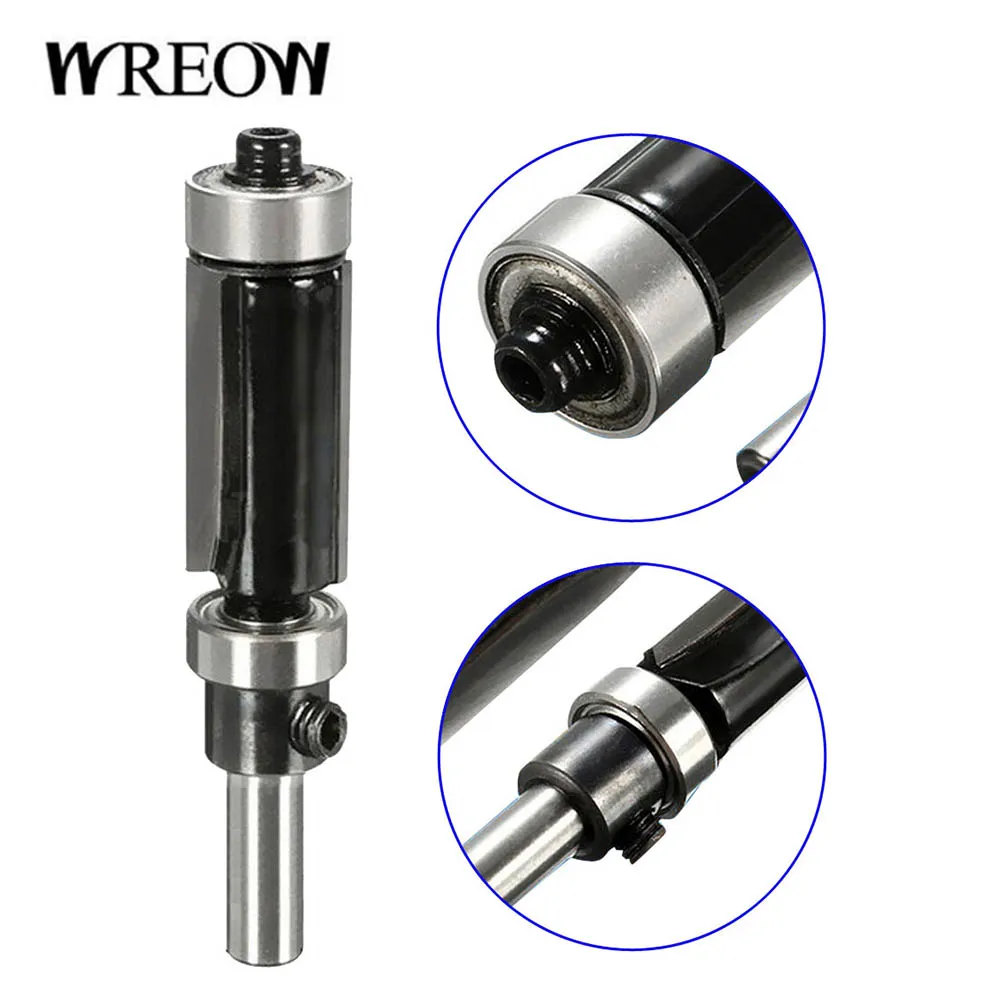 WREOW 1/4 Inch Shank MIlling Cutters Dual Bearing Carbide Slab Milling Cutter Flush Trim Router Bit Woodworking Trimmer Drill