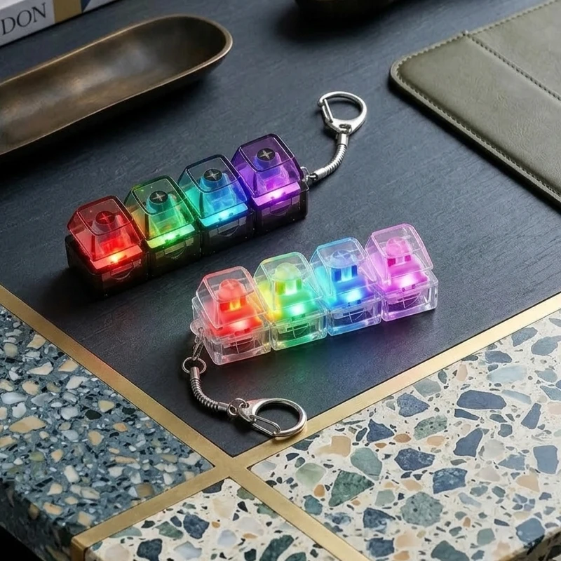 Light Up Keyboard Keychain Fidget Toy Clickable Buttons Stress Relief Portable Desk Accessory LED Office Decor Cool Gift Idea