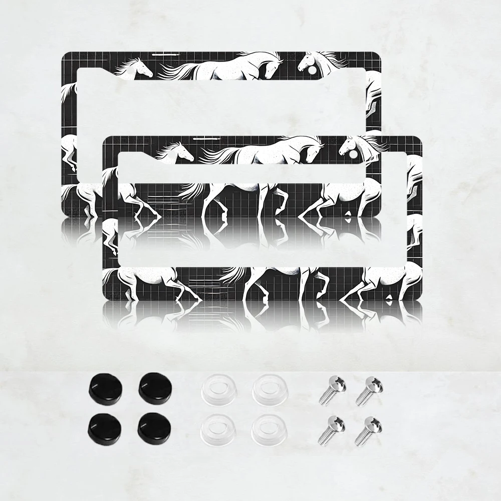 

2 шт. алюминиевых рамок для номерных знаков с изображением лошади - стандартный размер США 6 x 12 дюймов, декоративные рамки для автомобильных номерных знаков