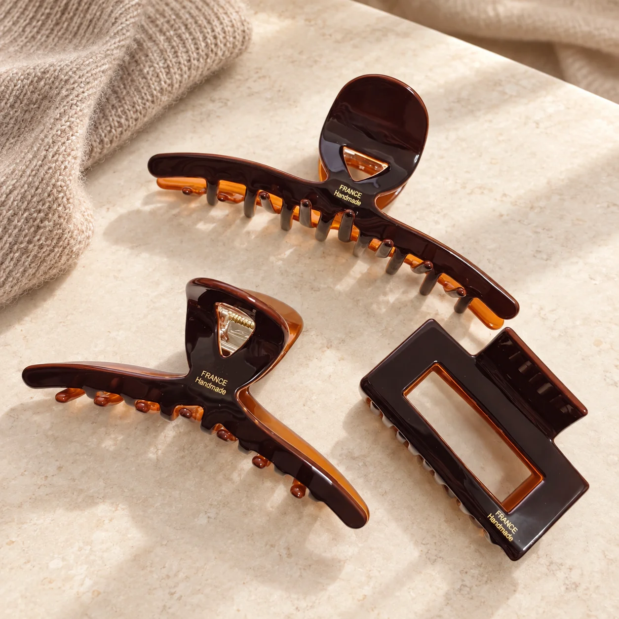 Acetate Hair Claw Clips for Women Amber Brown Long Curved and Rectangular Cutout Korean Hair Accessories Updo Styling Daily Wear