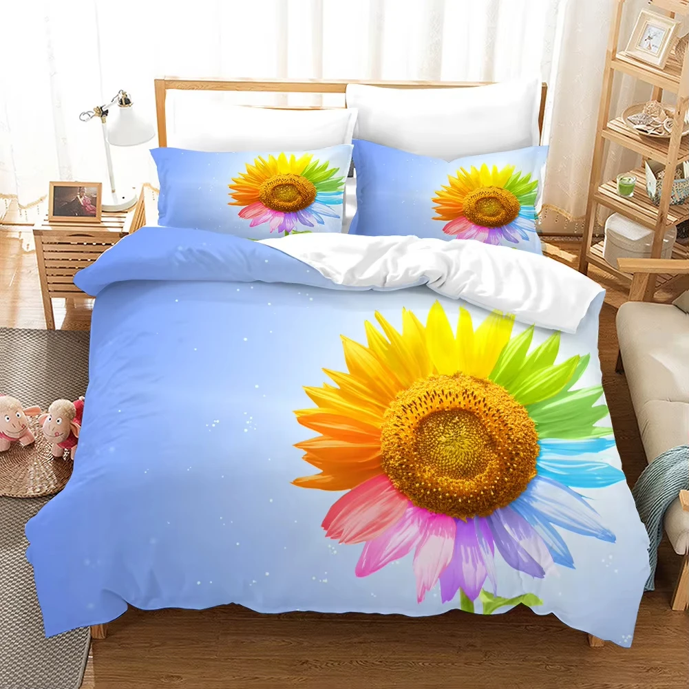 Sunflower Duvet Cover Yellow Floral Bedding Set for Girls Women Twin Queen Size,Botanical Leaves Blossom Flowers Comforter Cover
