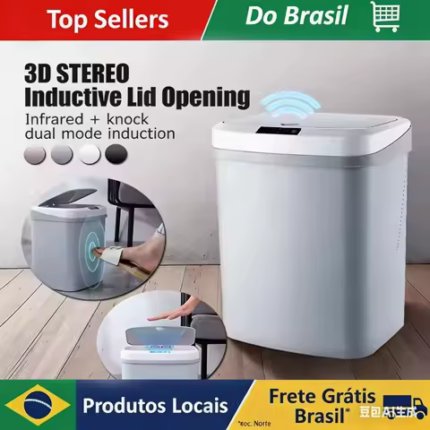 Lixeira Inteligente Automática com Sensor de Movimento Infravermelho Sem Toque para Cozinha e Casa