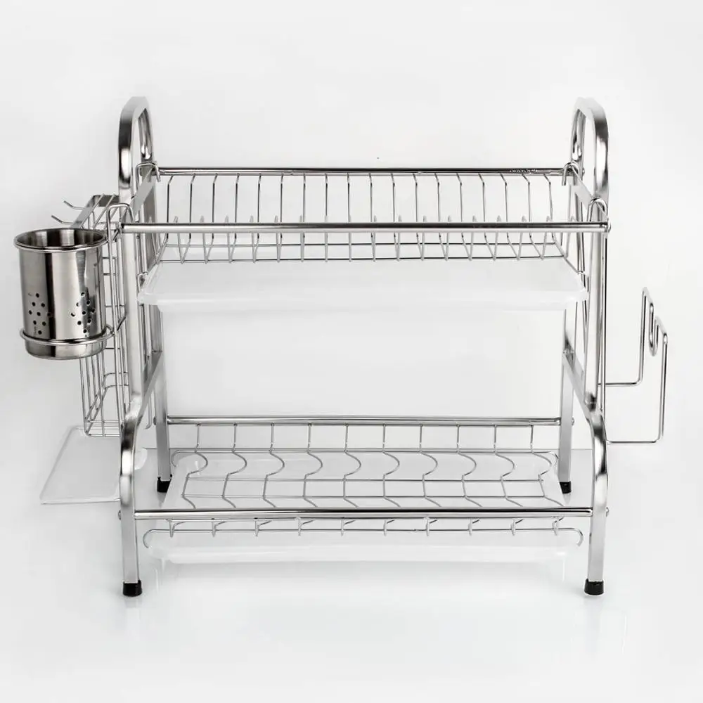 3 Tier Tray Dish Drainer Stainless Steel Drying Rack & Cutlery Cup Holder  Kitchen Cutlery Drain Rack Utensils Storage Organizer