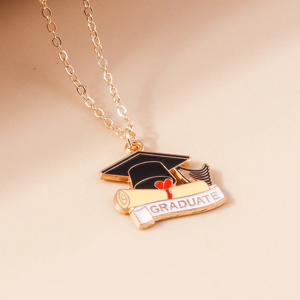 Aihua Cute Student Mortarboard Graduation Ceremony Necklace for Woman Men Bachelor Cap Necklace Back To School Jewelry Gifts