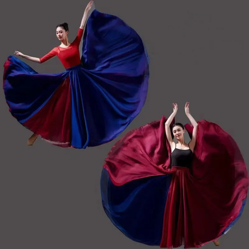 

Modern Dance Training Skirt Women Classical Elegant Ethnic Double Chiffon Performance Swing Skirt Wrap Ethereal 720 Degree Skirt