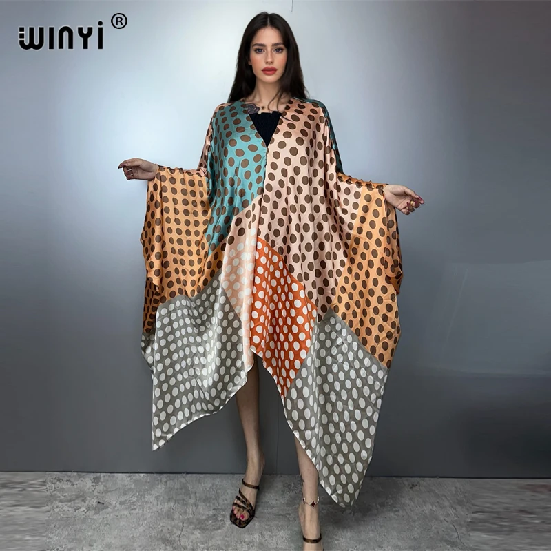 

WINYI с принтом в стиле бохо, женское летнее модное праздничное платье, пляжная одежда, африканский женский кафтан, праздничный новый женский пляжный элегантный халат