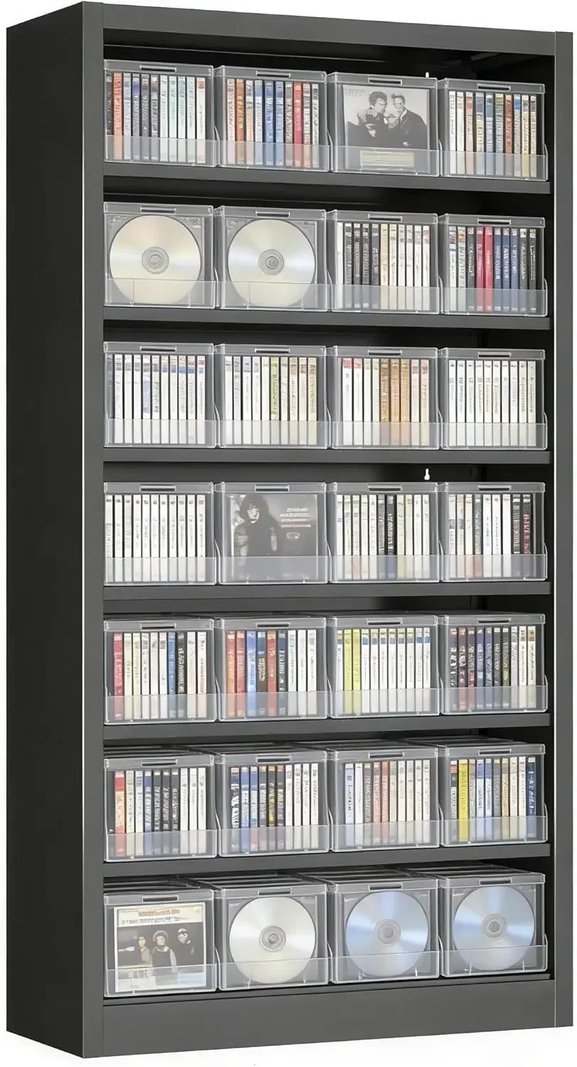 Metal DVD Storage Shelves, 7-Tier CD Storage Rack with Adjustable Shelves, DVD Organizer Shelf, Media Cabinet for CD Holder, Mov