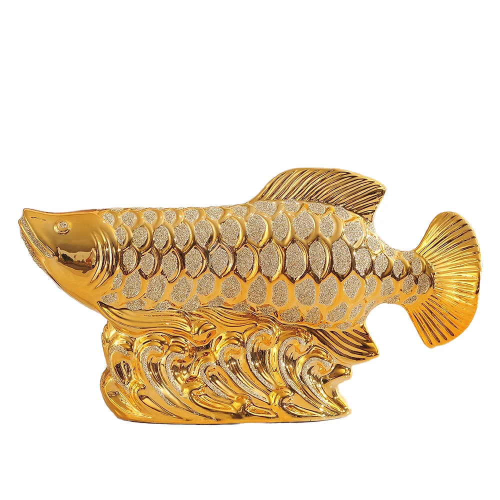 

Gold-Plated Ceramic Coating Golden Dragon Fish Ornament Handmade Creative Art Deco Table Living Room