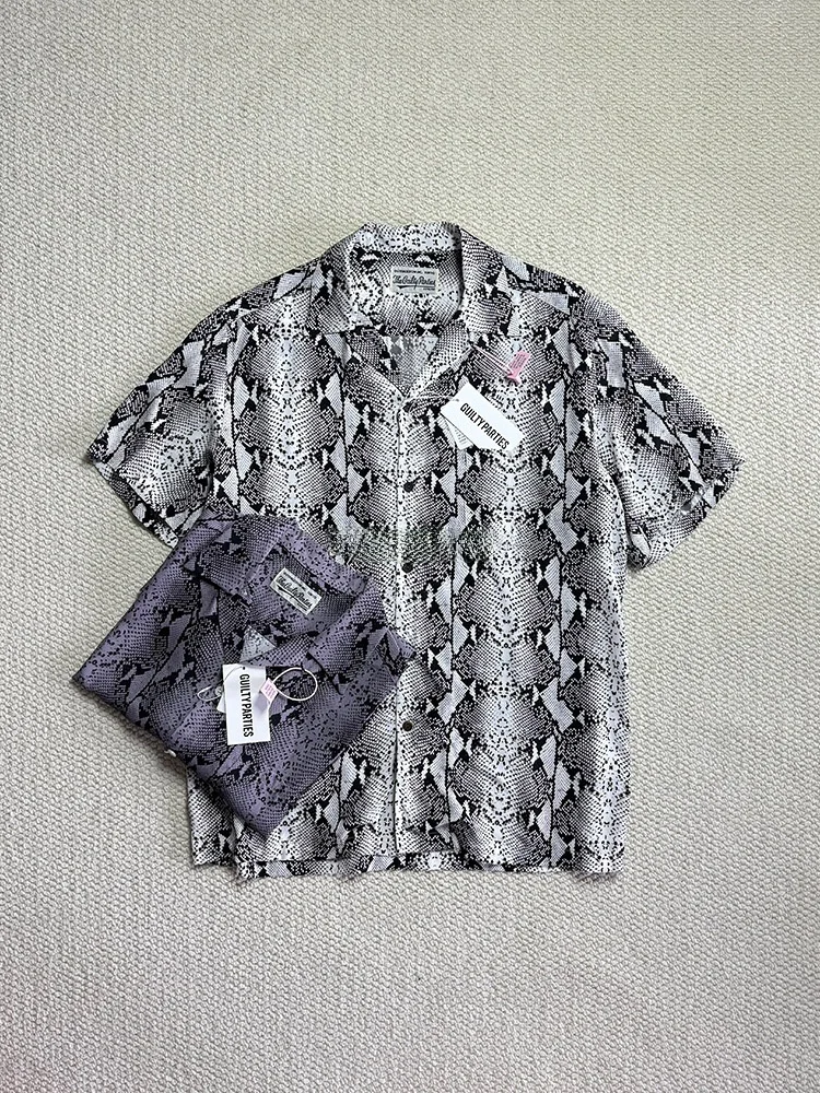 

WAO MARIA Python Pattern Cuban Collar ort Sve irt Loose Fit Cool Sensation All Seasons Animal Print Casual Menswear