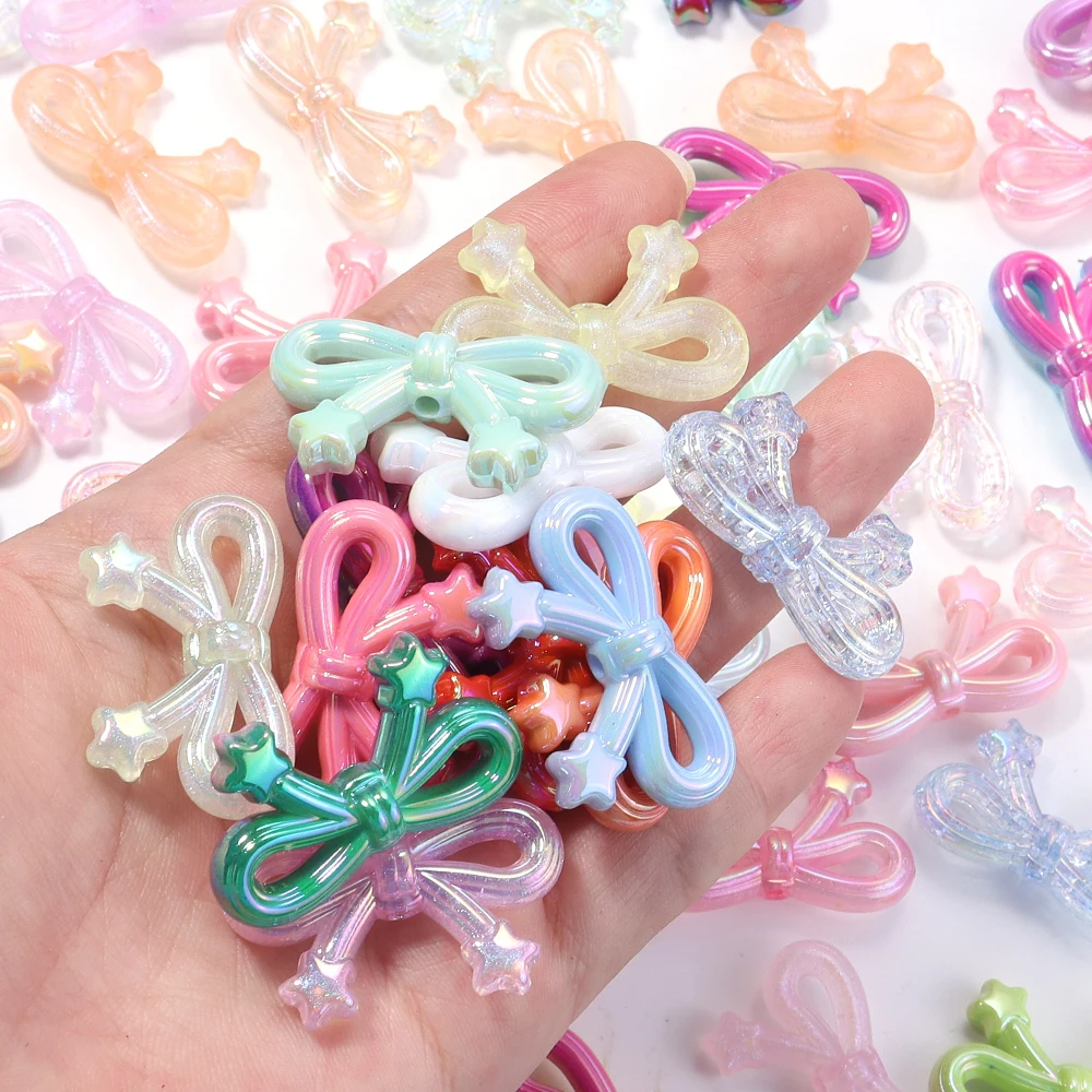 10-20Pcs/Lot 19.5x33.5mm Acrylic Bowknot Multicolor Bow Spacer Beads Earrings Making Charm for Necklace Jewelry Making Accessory