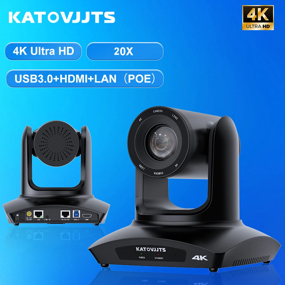 

KATOVJJTS USB3.0 HDMI LAN PTZ Camera 4K 20X Zoom Video Conference Camera Support POE For Church Live Streaming Meeting Camera