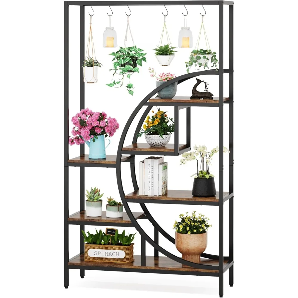 

Indoor Plant Stand, Half Moon Shaped Plant Shelf with 6 S-Hooks for Home Garden Balcony Patio, Plant Shelves