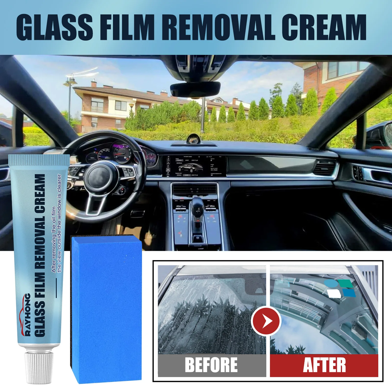 

30g Car Glass Oil Film Remover - Windshield & Window Cleaner, Helps Remove Stubborn Stains & Improve Visibility