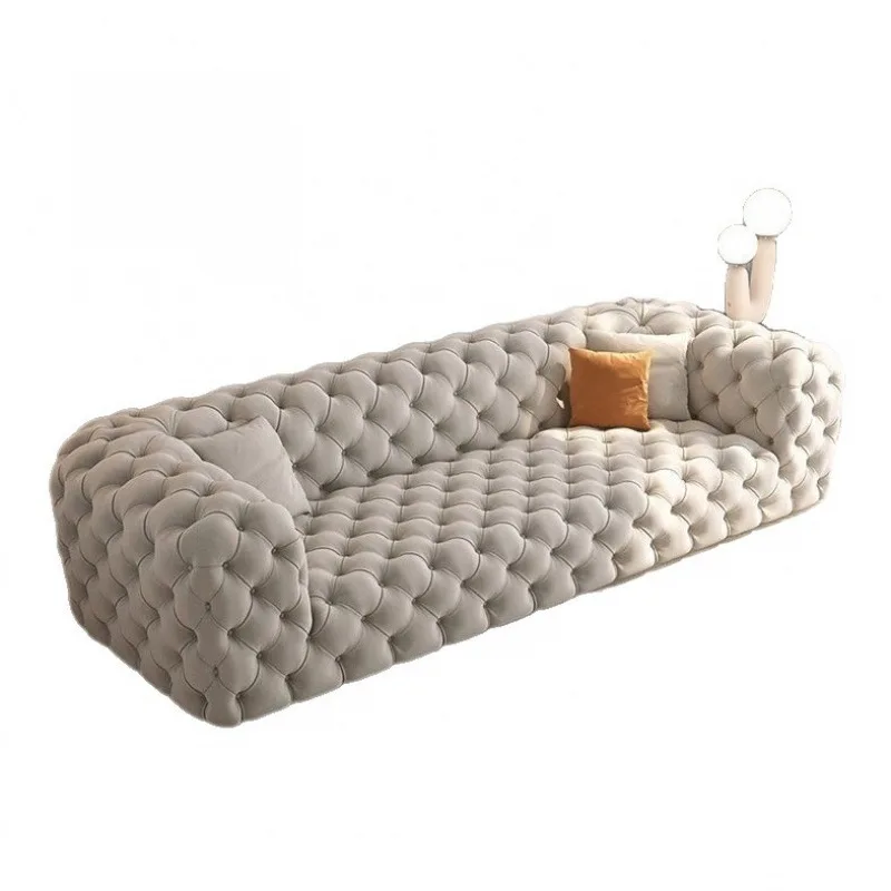 American light luxury small apartment lunar surface pull button sofa living room leave-in matte fleece cream designer