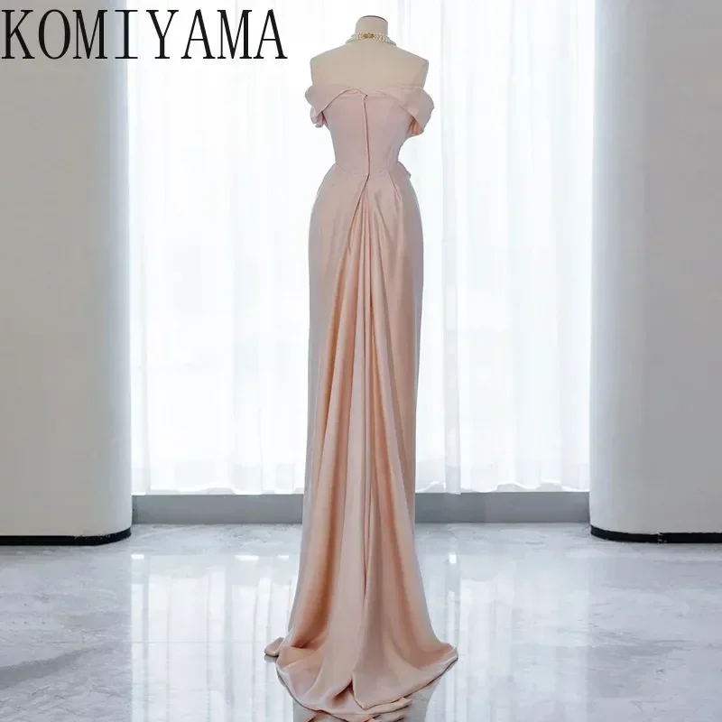 Customized Pink Evening Dress One Shoulder French Simple Satin Niche Off The Shoulder Wed Party Dress Temperament Banquet Prom D