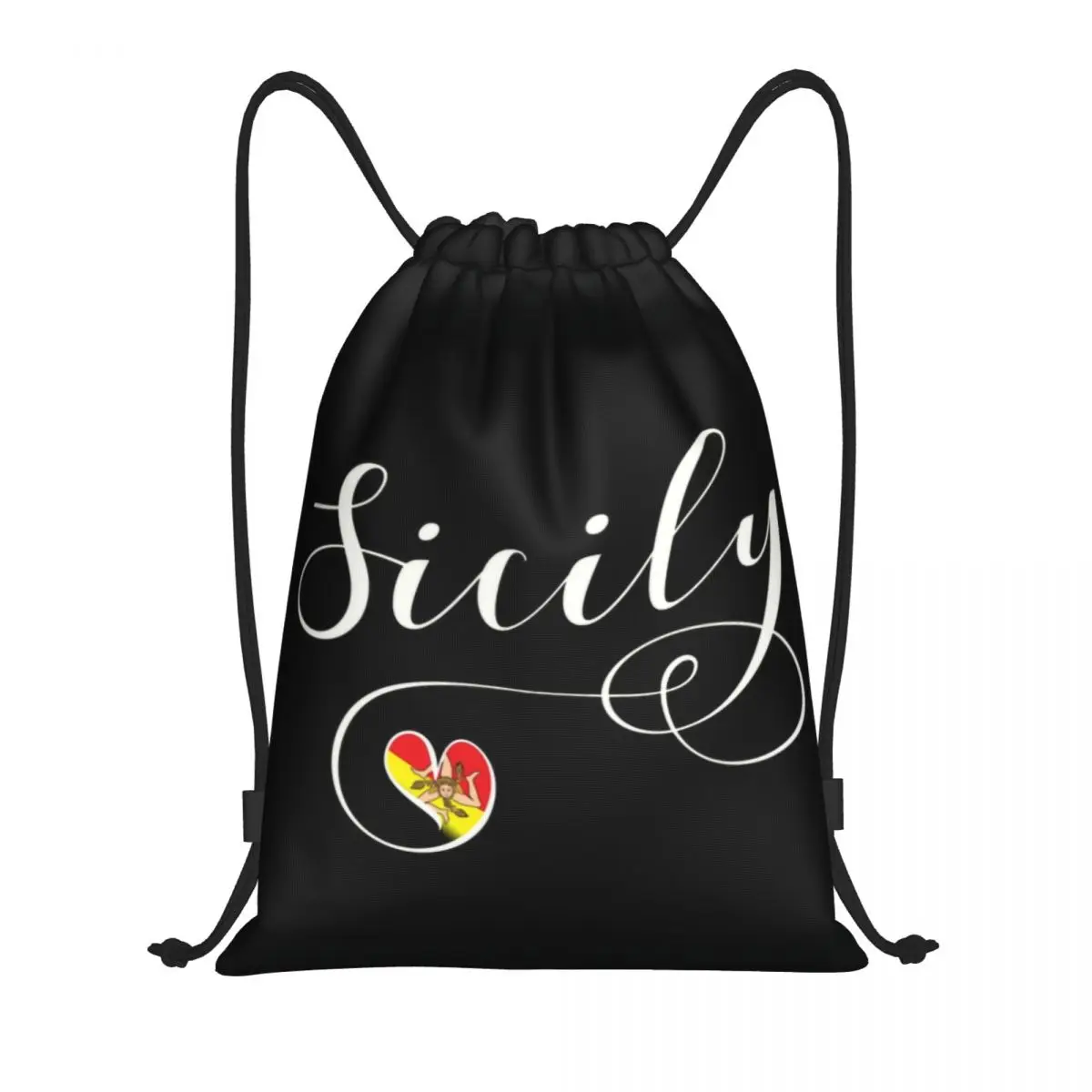 Sicily Flag Heart Drawstring Bags Men Women Foldable Gym Sports Sackpack Italy Pride Shopping Backpacks