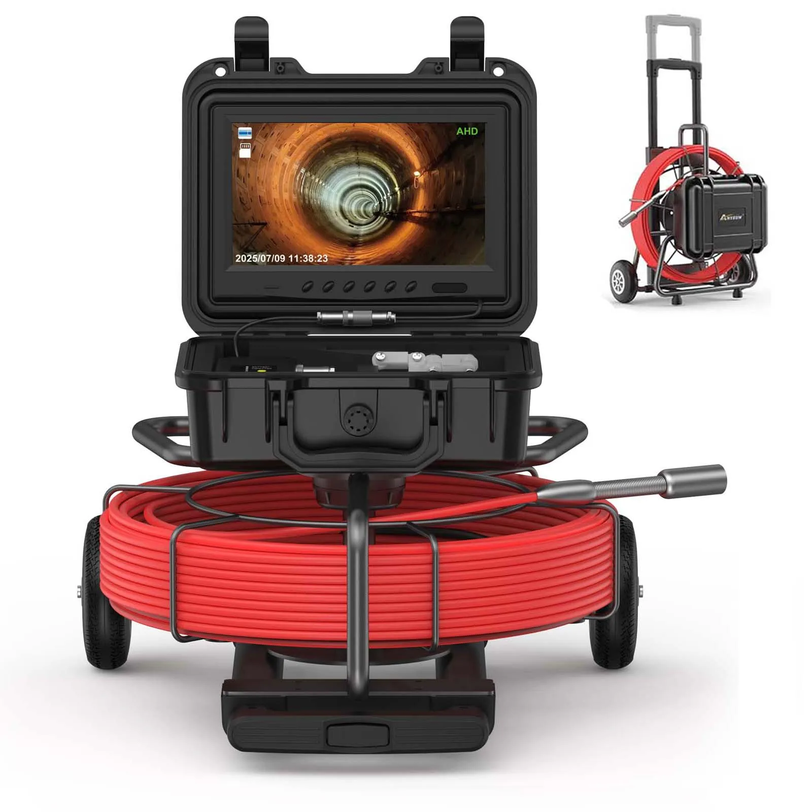 Anysun Sewer Camera 9'' 512Hz Self Leveling 32GB DVR Card Video Recording 7mm Cable Well Pipe Inspection Sewer Pipeline Camera