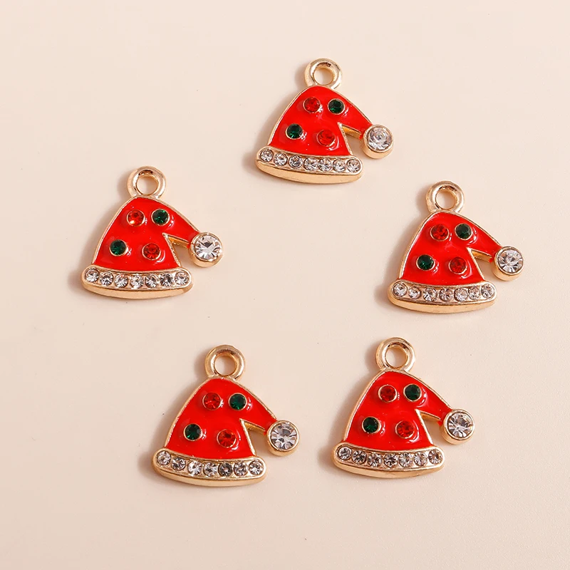 

20pcs 14x16mm Cute Enamel Christmas Hat Charms Pendants for Jewelry Making Drop Earrings Necklaces Bracelets DIY Crafts Supplies
