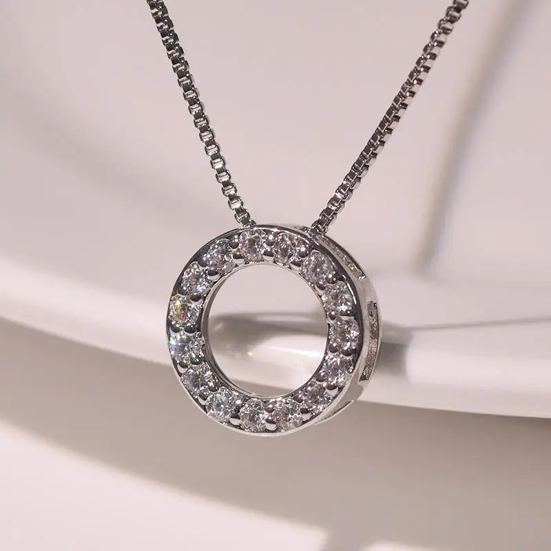 2024 New Trendy Circle Necklace with Cubic Zirconia Simple Stylish Clavicle Chain  for Women Wedding Eternity Jewelry