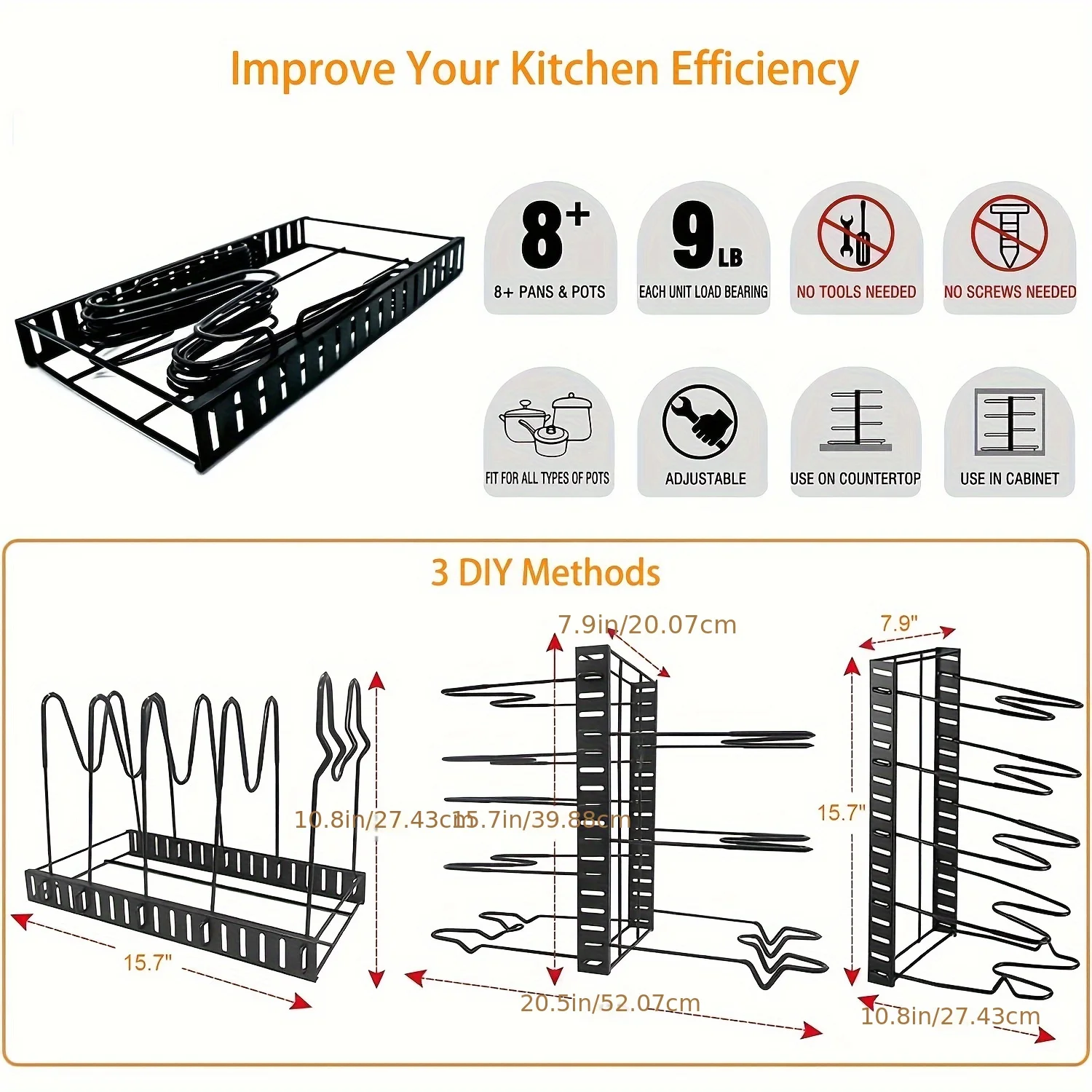 Support de rangement pour cuisinière multicouche, étagère de rangement réglable T1, pot de cuisine, seau multifonctionnel, dessus de rangement T1, 1PC