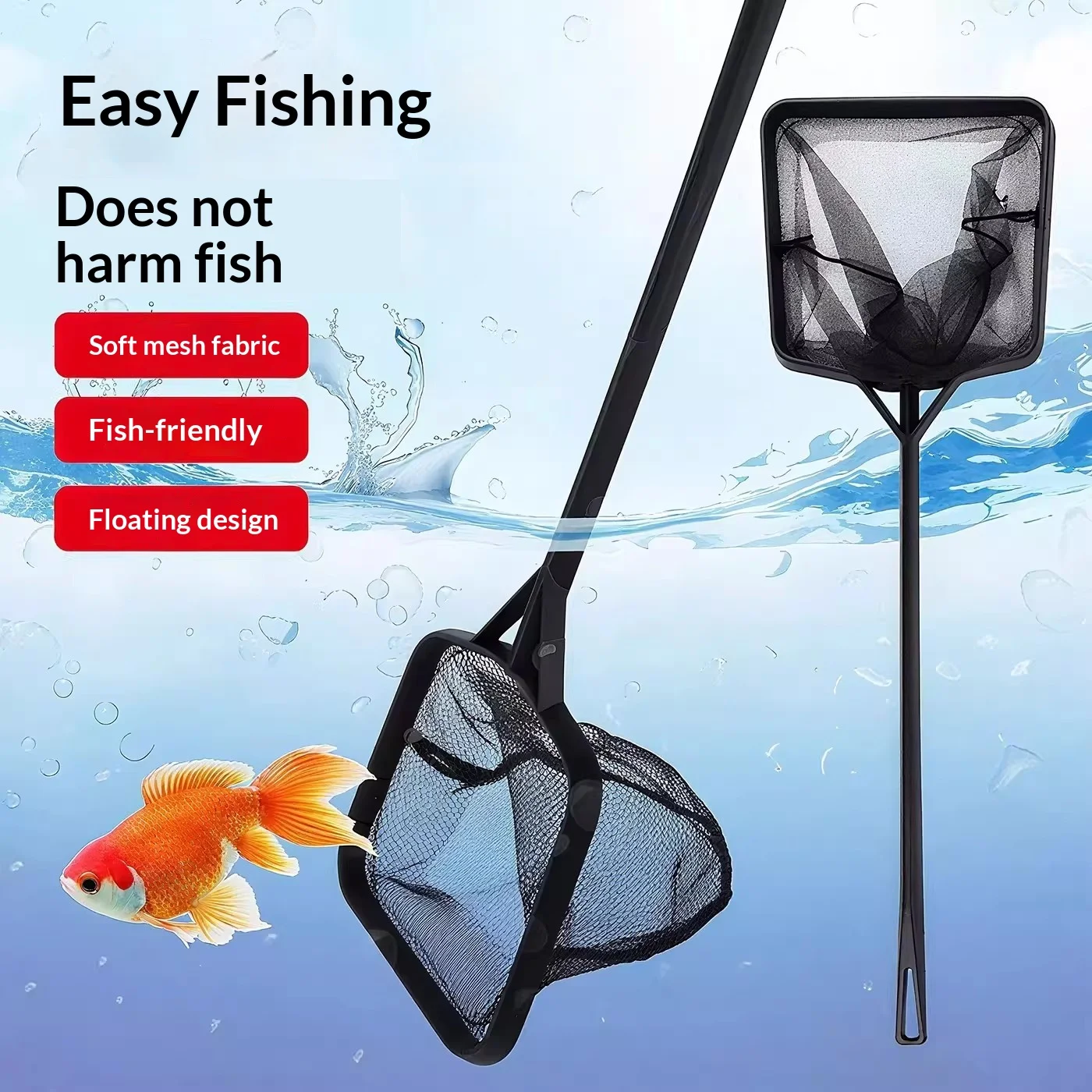 Red de malla suave de mango largo para acuario, red cuadrada para peces, red para pescar peces dorados y camarones, herramienta de limpieza de residuos flotantes