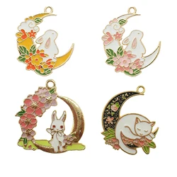 5pcs enamel Moon cat rabbit charm for jewelry making earring pendant fashion charm bracelet charm animal pendants XL677