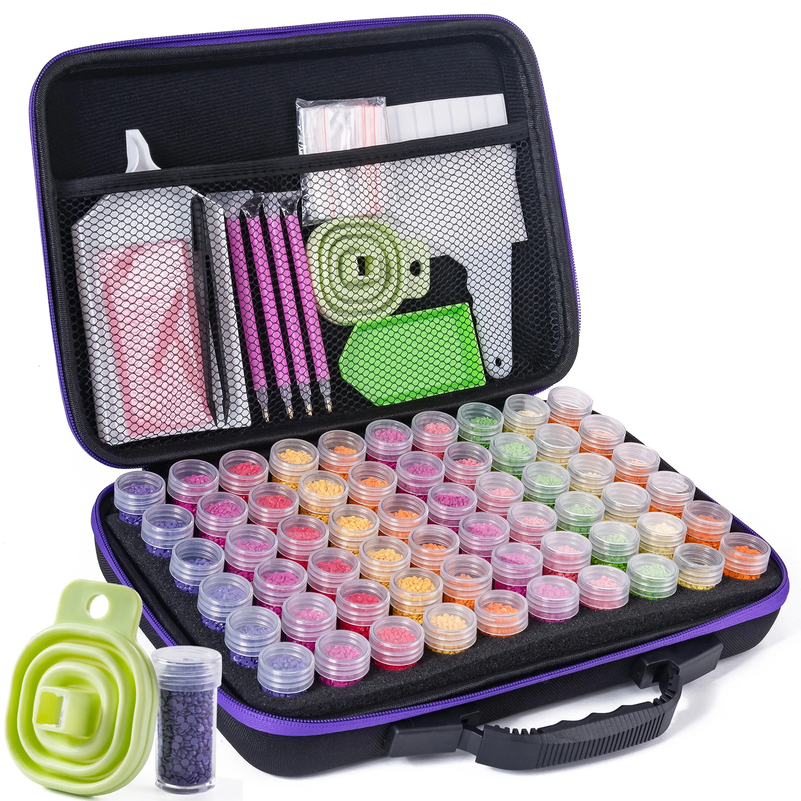 

Портативная сумка для хранения алмазных искусств с 60 отделениями, подходит для хранения 5D алмазных искусств, бусин и других аксессуаров.