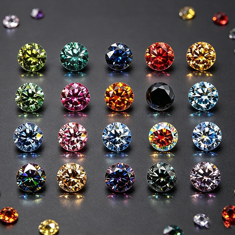 Pink Black Green Blue Yellow Purple Gray Red Loose Moissanite with Certificate Round Moissanite Stone GRA Diamonds Gemstones