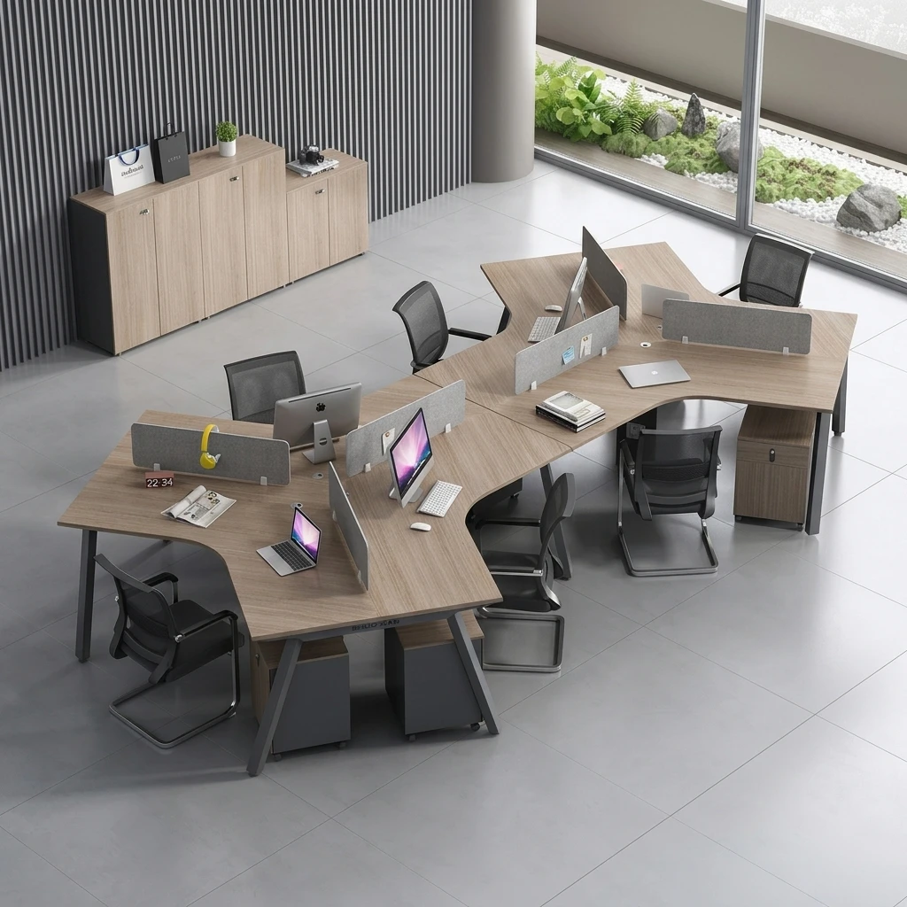 #Creative Office Desk Chair Set Minimalist Modern Design Irregular-Shaped Workstations 6-Person 3-Person Configurations