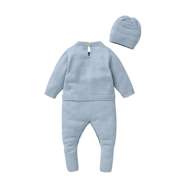 Sweet Autumn Winter Long Sleeve Baby Boys & Girls Rompers + Hat Outfits Soft Knitwear Newborn Infant Bodysuit Jumpsuit Playsuit
