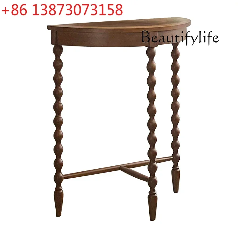 Mid-Ancient Solid Wood Porch Home Console Tables Semicircle American Simple Silent Wind against the Wall Curio Cabinet