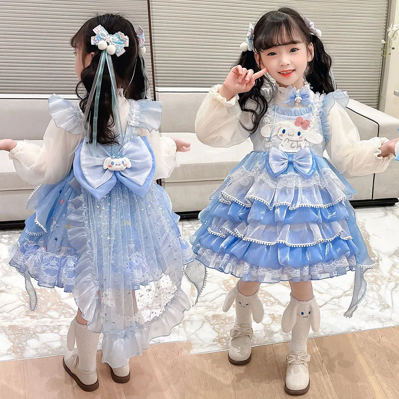 

Аниме-платье Лолита Cinnamoroll для девочек, кавайное праздничное платье, костюм принцессы с рюшами, многоярусная юбка, подарки на Хэллоуин и праздники