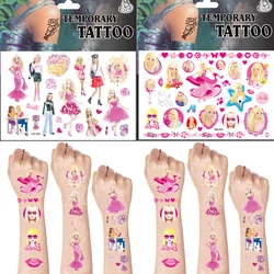 Barbie Princess Tattoo Sticker Baby Shower Children Pink Birthday Party Decor Action Figure Sticker Kids Gifts Toys Baby Shower