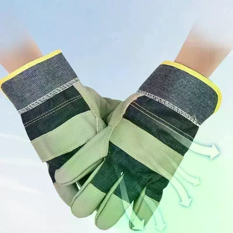 1 Pair Wear-resistant Welder Maintenance Gloves Cowhide Denim Gloves Double Thickened Protective Labor Protection Gloves