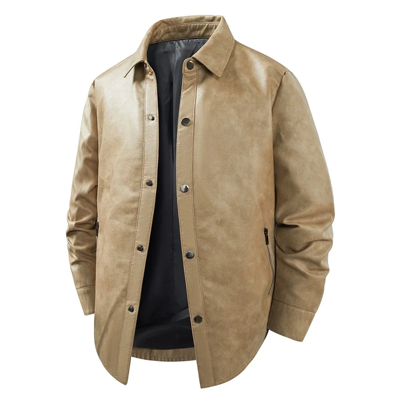 

Men Retro American Style PU Leather Jacket Fashion Trendy Motorcycle Leather Coat Men Long Sleeve Stand Collar Casual Outerwear