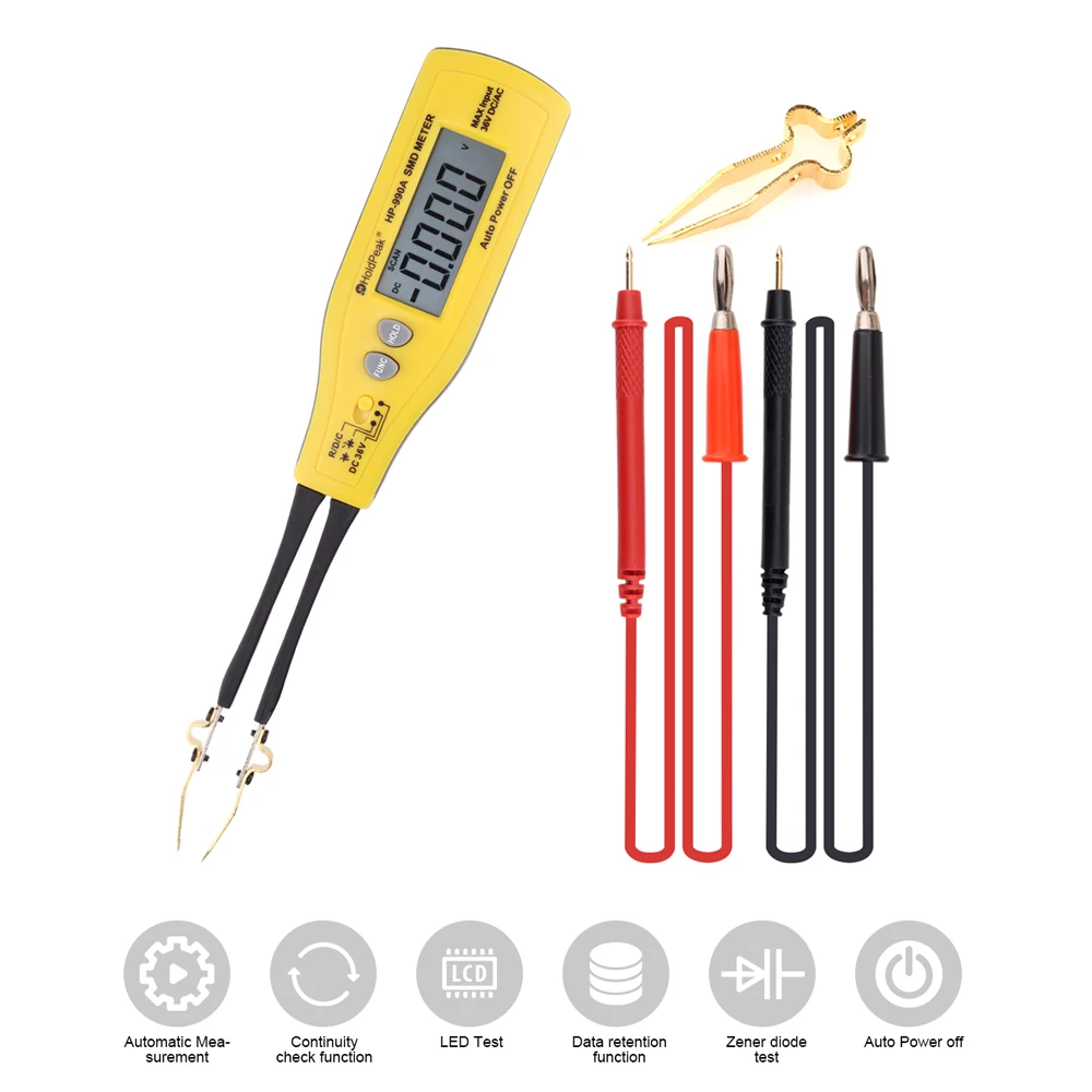 HP-990A SMD draagbaarheidstester Digitale automatische herkenningsmultimeter voor weerstanden Condensatoren Diodes LED & DC-spanning tot 36V