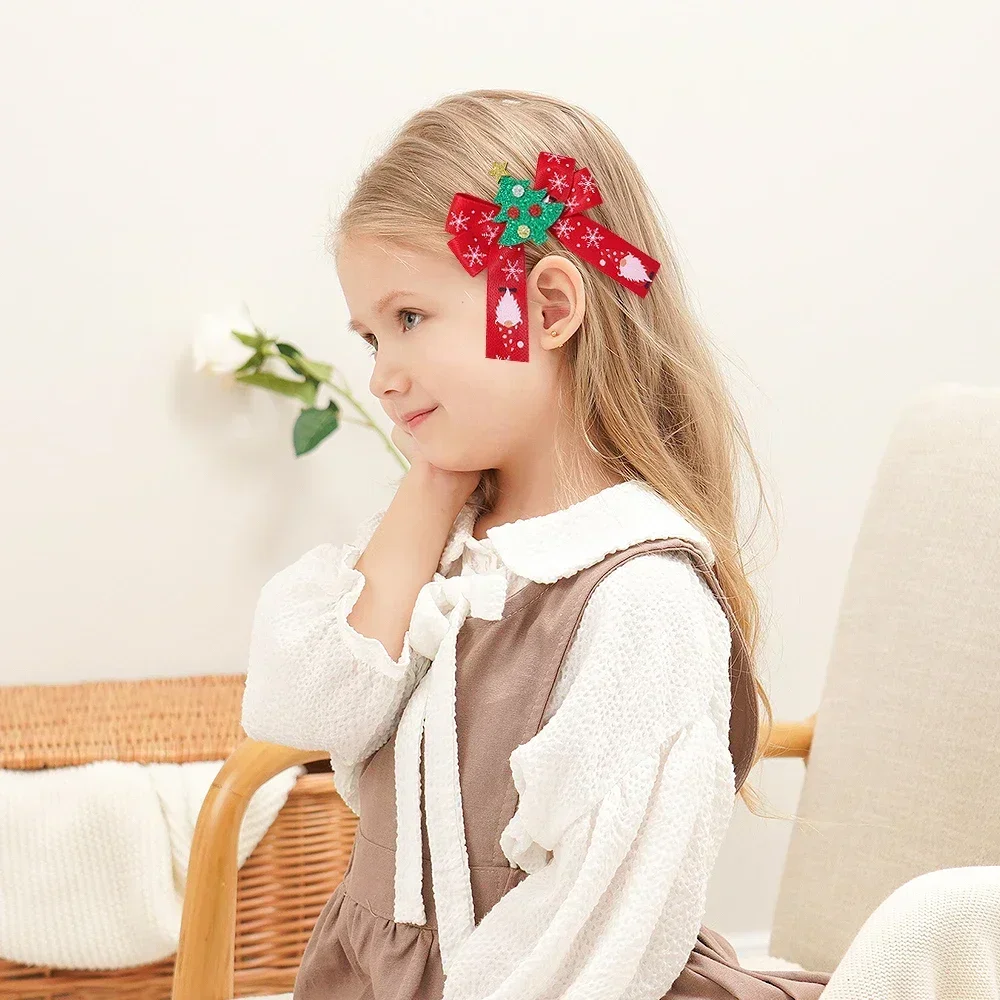 Lazos navideños para niñas, horquillas para fiesta de año nuevo, adornos navideños de ciervo de Papá Noel, accesorios para el cabello para niños,